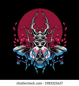The Beetle Kitsune Japan Illustration for merchandise or business
