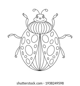 Beetle Ladybug coloring book. Ladybug linear vector illustration. Anti-stress coloring book for adults and children. A hand-drawn coloring book for doodles.