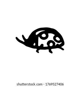 Beetle ladybug. Vector linear illustration in doodle style black outline on a white background. Design element for print, textile, packaging, decor.