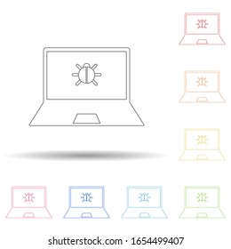 Escarabajo en portátil en un icono de estilo multicolor. Línea delgada simple, contorno vectorial de iconos antivirus para ui y ux, sitio web o aplicación móvil