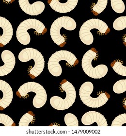Beetle larva pattern seamless. Bug caterpillar background . Maggot texture vector 