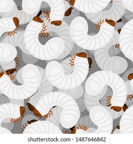 Beetle larva pattern seamless. Bug caterpillar background . Maggot texture vector 
 
