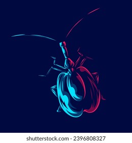 Beetle logo neon line art portrait colorful design with dark background. Abstract vector illustration. Beetles insects type.