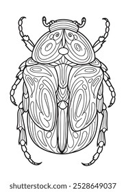 Escarabajo mandala libro para colorear ilustración lineal contornos de Vector negro