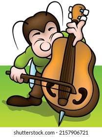 Beetle Musician Playing a Bass - Colored Cartoon Illustration Isolated on White Background, Vector