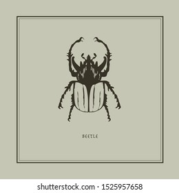 Beetle on a beige background in a realistic style. Drawn. Perfect for printing, interior, poster, brand, wall painting, printing on clothes, furniture items. Vector illustration.