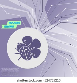 beetle on a leaf icon on purple abstract modern background. The lines in all directions. With room for your advertising. Vector illustration