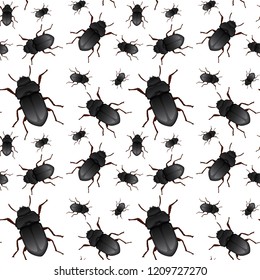 Beetle on seamless pattern illustration