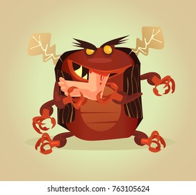 Beetle parasite eats human flesh. Vector flat cartoon illustration