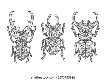Beetle pattern.
Zentangle stylized cartoon isolated on white background. 
Hand drawn sketch illustration for adult coloring book. 
