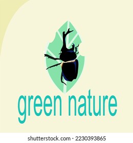 beetle perching on leaf design vector illustration ,simple design for nature logo