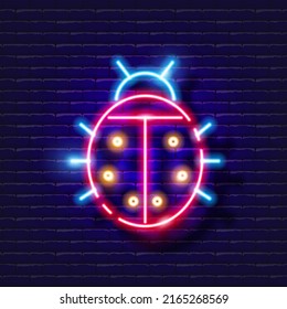 Beetle pest neon icon. Gardening and agriculture concept. Vector sign for design, website, signboard, banner, advertisement.