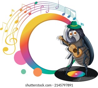 A beetle playing guitar cartoon character illustration