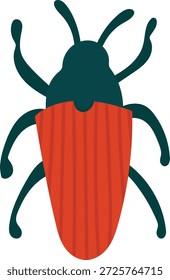 Escarabajo con élitros acanalados y antenas largas vistas desde arriba, contorno limpio y Formas audaces. Símbolo de la naturaleza, la entomología, el control de plagas y la biodiversidad. Ilustración vectorial de dibujos animados.