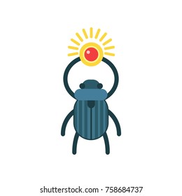 Beetle scarab with sun, symbol of ancient Egypt, traditional Egyptian culture vector Illustration