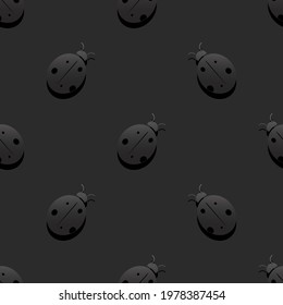 Beetle seamless pattern isolated on dark background.