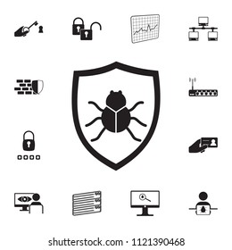 beetle in the shield icon. Detailed set of cyber security icons. Premium quality graphic design sign. One of the collection icons for websites, web design, mobile app on white background
