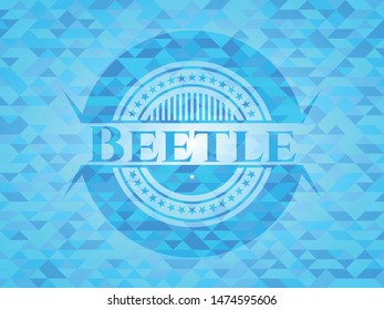 Beetle sky blue emblem with triangle mosaic background