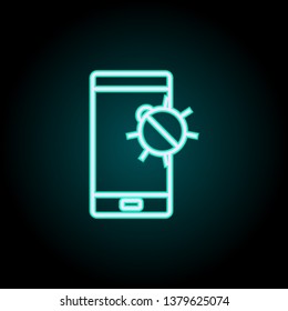 beetle in a smart phone neon icon. Elements of Virus, antivirus set. Simple icon for websites, web design, mobile app, info graphics