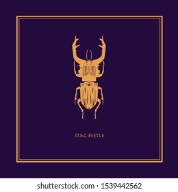 Beetle stag on a beige background in a realistic style. Drawn. Perfect for printing, interior, poster, brand, wall painting, printing on clothes, furniture items. Vector illustration.