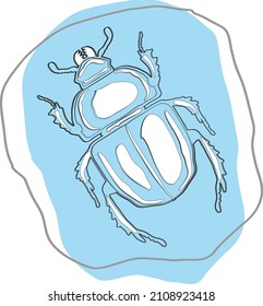 escarabajo en la técnica del dibujo a mano alzada en un lugar azul sin forma