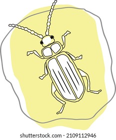 beetle in the technique of freehand drawing on a blue shapeless spot