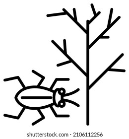 Un escarabajo y un árbol sin hojas. Plaga de jardín, escarabajo de corteza. Jardinería, agronomía. Icono del vector, contorno, aislado. Trazo editable