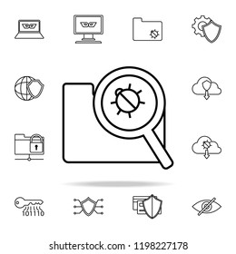 beetle under the folder magnifier icon. Virus antivirus icons universal set for web and mobile