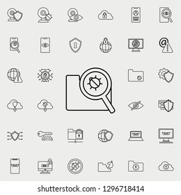 beetle under the folder magnifier icon. Virus Antivirus icons universal set for web and mobile