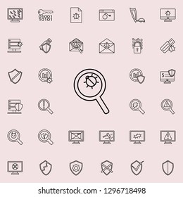 beetle under a magnifying glass icon. Virus Antivirus icons universal set for web and mobile