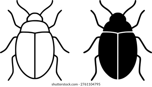 Beetle vector icon illustration, outline and silhouette, for animal or insect design, isolated on transparent background