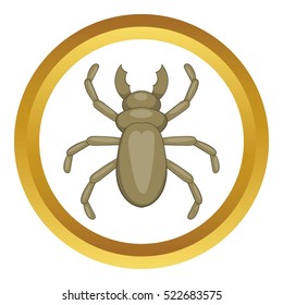 Beetle woodworm vector icon in golden circle, cartoon style isolated on white background