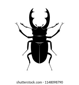 Beetle-deer. Insect, wildlife. Black silhouette of a beetle on a white background. Flat design. Vector EPS10