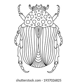 Käfer-Insektenfarbbuch. Lineare Vektorgrafik des Alpenbarbelkäfers. Anti-Stress-Farbbuch für Erwachsene und Kinder