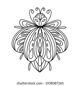 Beetle-insect coloring book. Alpine barbel beetle linear vector illustration . Anti-stress coloring book for adults and children