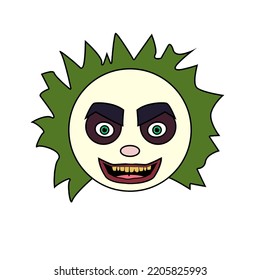 Beetlejuice Betelgeuse Art Emoticon Dark Halloween Comedy Horror Thriller Vector Image Icon Cult Classic Antagonist Movie Character Green Hair Flat Sketch Haunted House Ghost Demon Monster Mad Man.