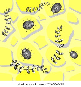 Beetles climb on the rocks.Seamless texture. Vector image.