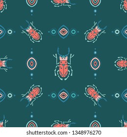 beetles, fly maryls, insects seamless pattern doodling