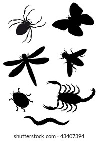 beetles and insects silhouette vector illustration