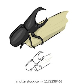  Beetles rhinoceros on sugarcane vector illustration sketch doodle hand drawn with black lines isolated on white background