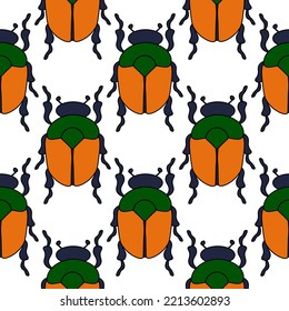 Beetles  scarab seamless pattern. Insect. Beetle. Forest life. Seamless pattern with Bug insect, Beetles. Design for wrapping paper, cover, greeting card, wallpaper, fabric. Scarab beetle.