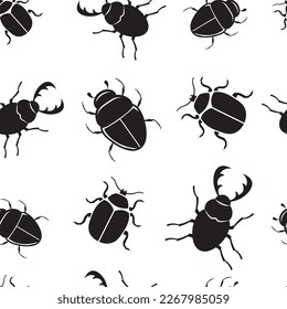 Beetles, seamless image.Vector image.Light background, insects pattern