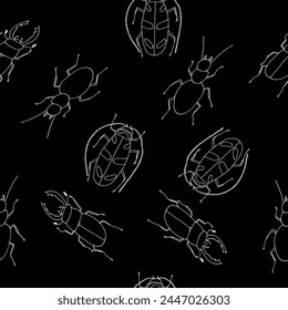 beetles seamless pattern hand drawn in doodle style. simple, minimalism,