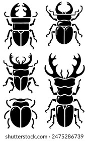 Beetles Silhouette, Perfect for Nature and Insect Themes - Flat Vector Illustration