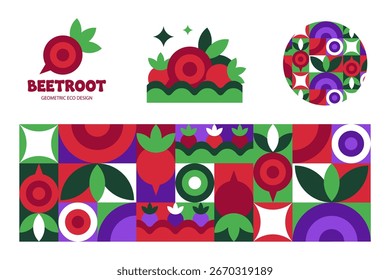 Adorno Abstractas y patrón de remolacha con el logotipo en una Ilustración vectorial