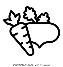 Icono de línea de remolacha y zanahoria, concepto de dieta, signo de verduras de raíz fresca sobre fondo blanco, radios e icono de zanahoria en diseño web de concepto móvil estilo contorno. Gráficos vectoriales.
