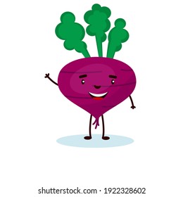 Beetroot cartoon character isolated on white background. Healthy food funny mascot vector illustration in flat design.