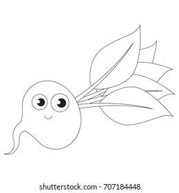 Beetroot cartoon. Colorless outlined illustration with thin line black stroke, the coloring book.