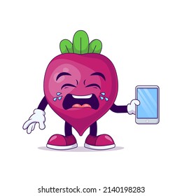 beetroot cartoon mascot showing crying expression. fruit character vector illustration concept