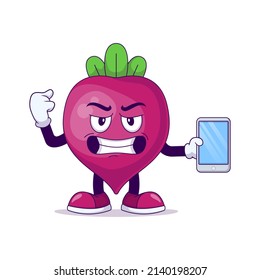 beetroot cartoon mascot showing strong expression. fruit character vector illustration concept
